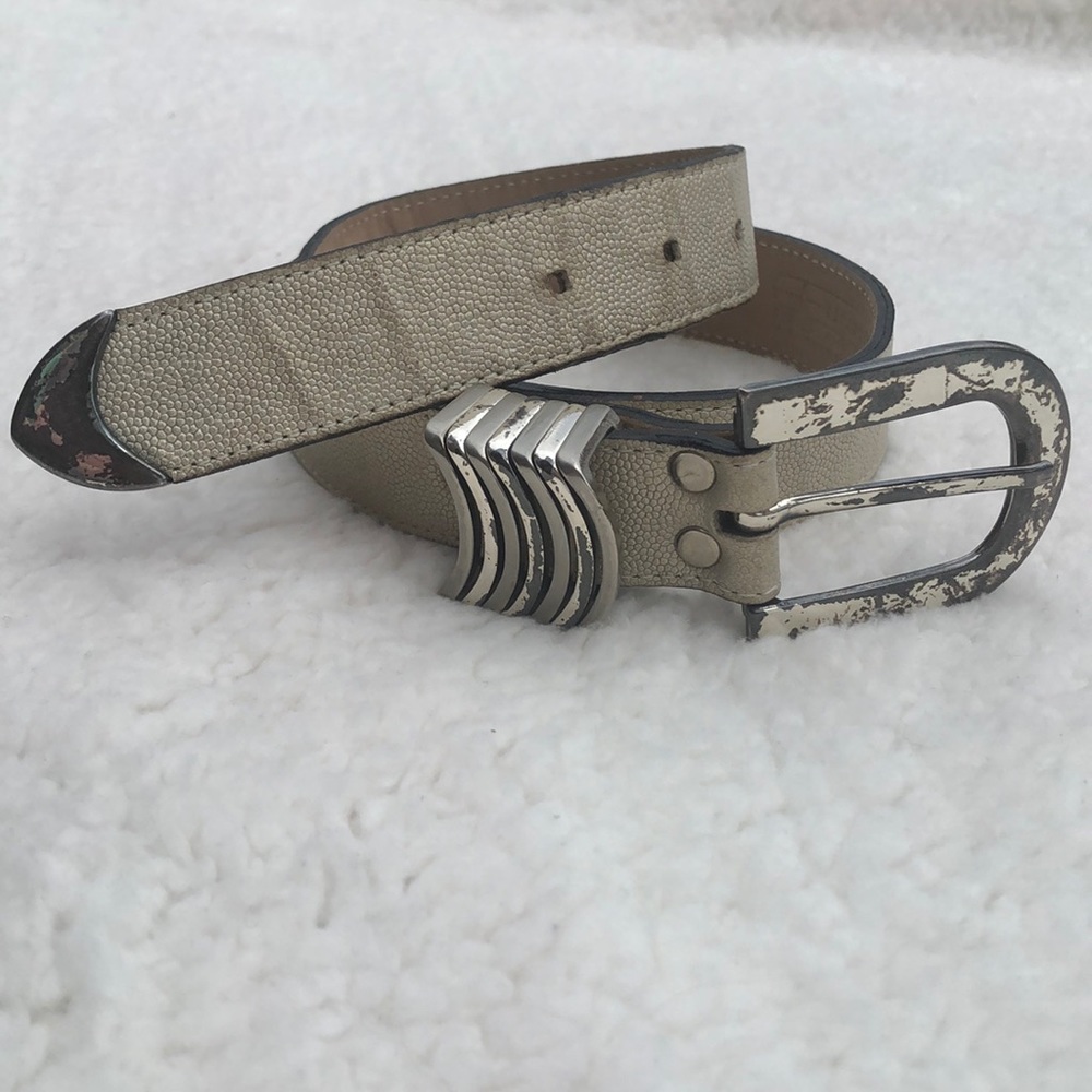 Belts by Simon Vintage Cream Leather Belt Sz S